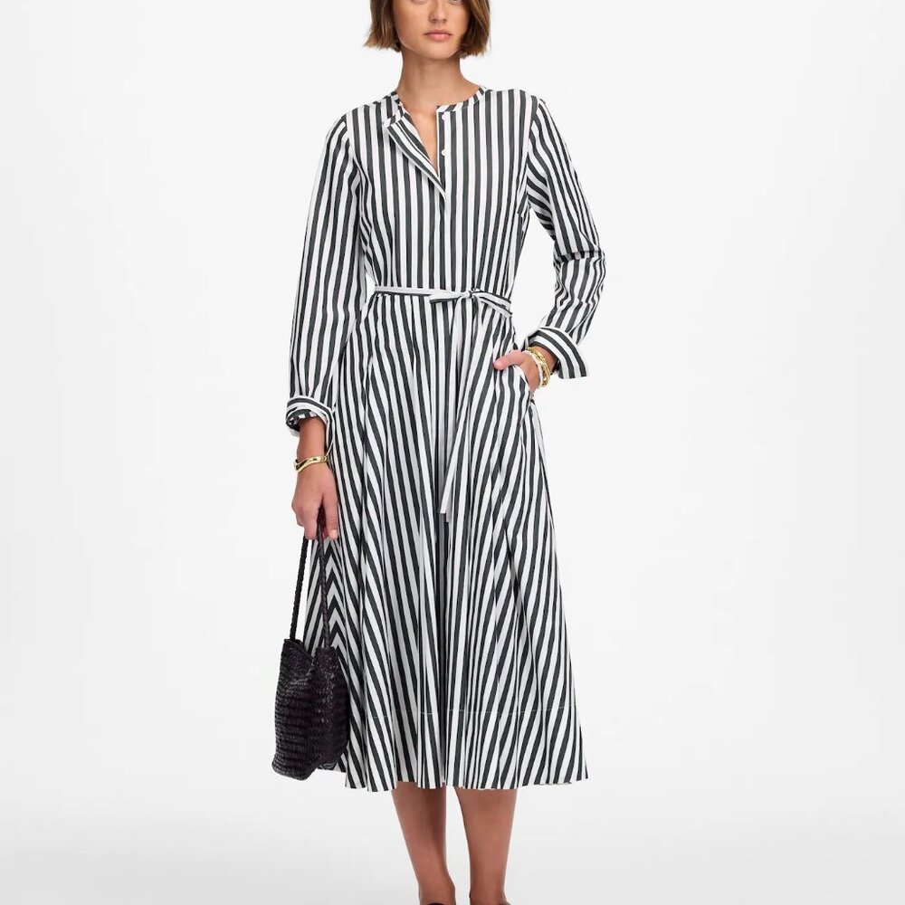 Madewell Tie-Waist Midi Shirtdress in Stripe Forest‎ Green White Size 2